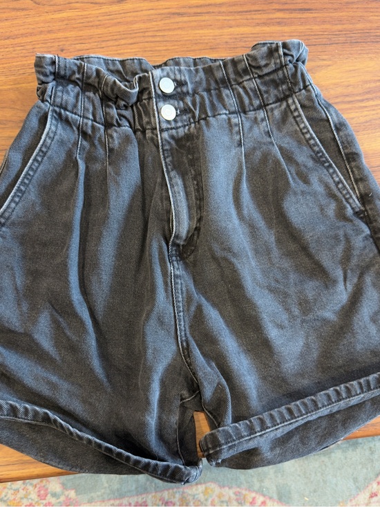 Dynamite Pants - High-Waist Paperbag Black/Grey Denim Shorts